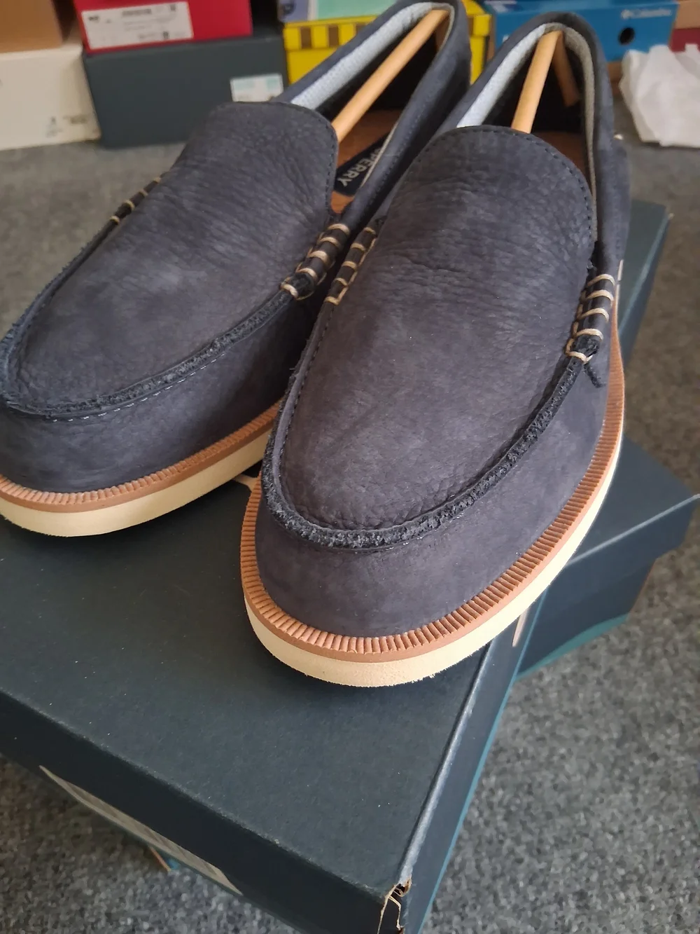 Sperry Men's US SIZE 8 A/O VEN DS NUBUCK  Navy Suede Penny Loafers NEW W/BOX